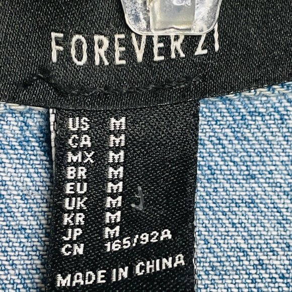 F21 Rose Sequin Blue Denim Jean Jacket Size Medium - Picture 6 of 8